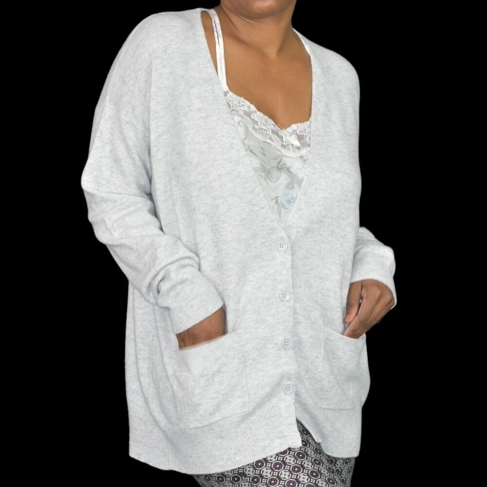 Acrobat Cardigan Sweater Grey Distressed V Neck Button Front Wool Cashmere Large